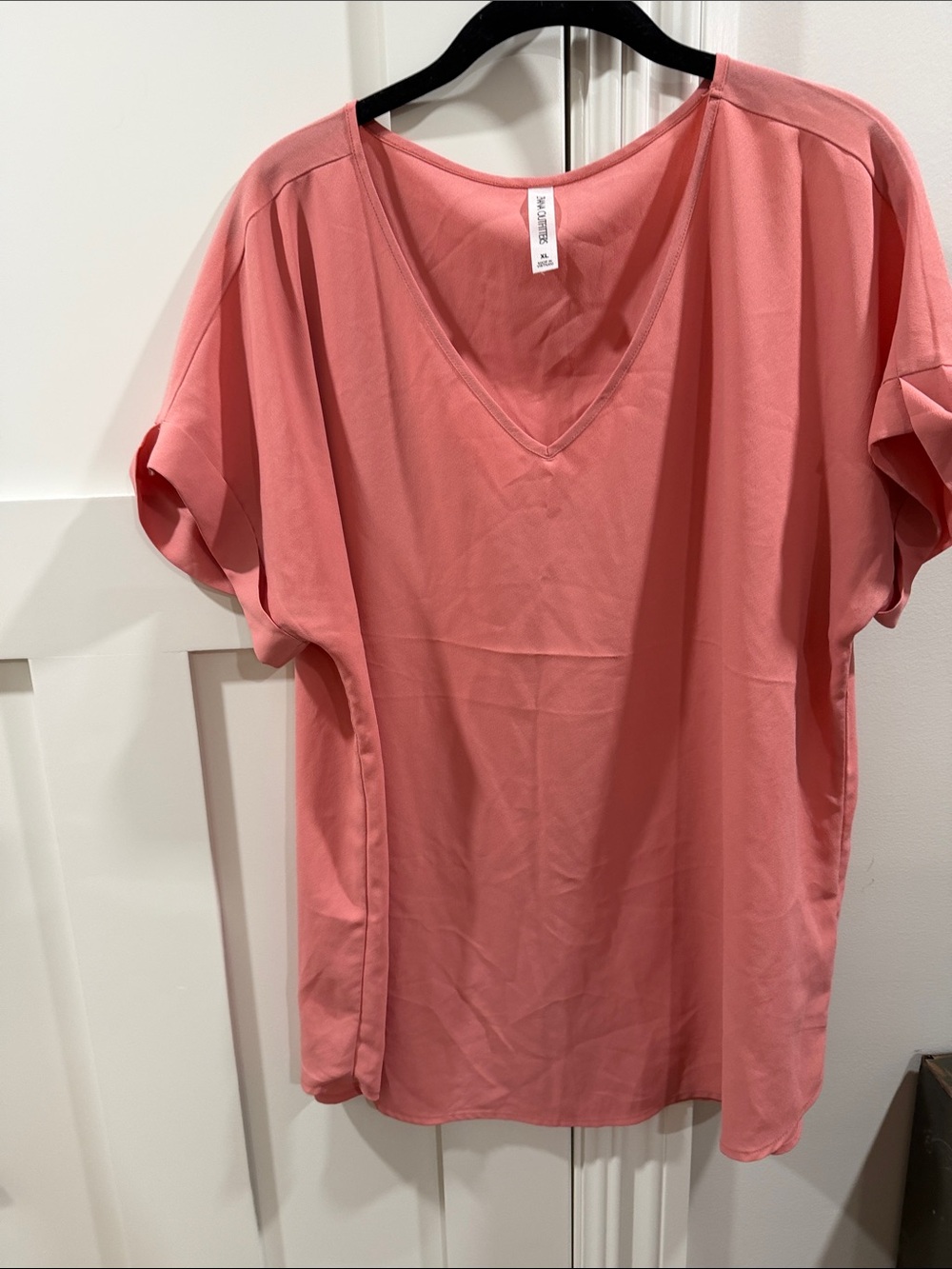 Zenana Outfitters V-Neck Short Sleeve Top - Coral Pink